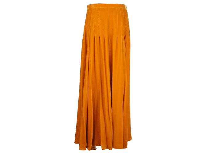 Falda maxi de terciopelo plisado mostaza Christian Dior Amarillo - vista 3