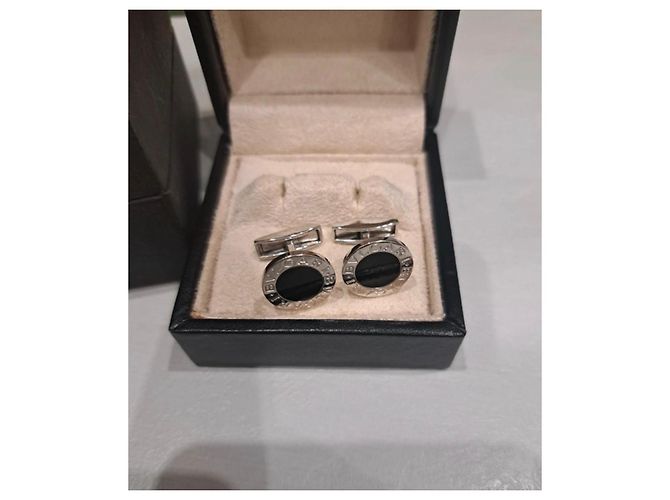 Gemelli Bulgari in argento e onice nero tondi - vista 4