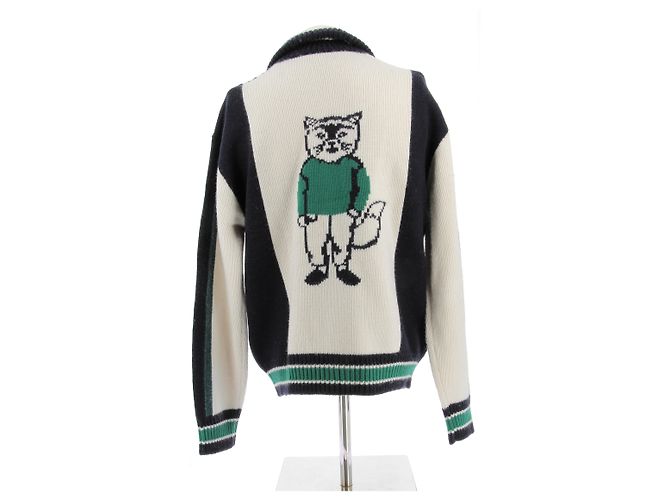 Autre Marque MAISON KITSUNÉ Strickjacke aus Wolle dreifarbig College Stil - Ansicht 2
