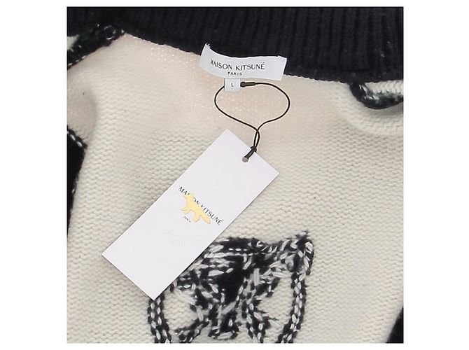 Autre Marque MAISON KITSUNÉ Strickjacke aus Wolle dreifarbig College Stil - Ansicht 5
