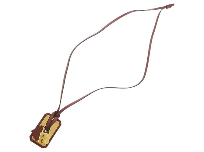 Collana Pendente Hermès O'Kelly GM in Pelle Swift Rouge H Rosso D'oro - vista 4