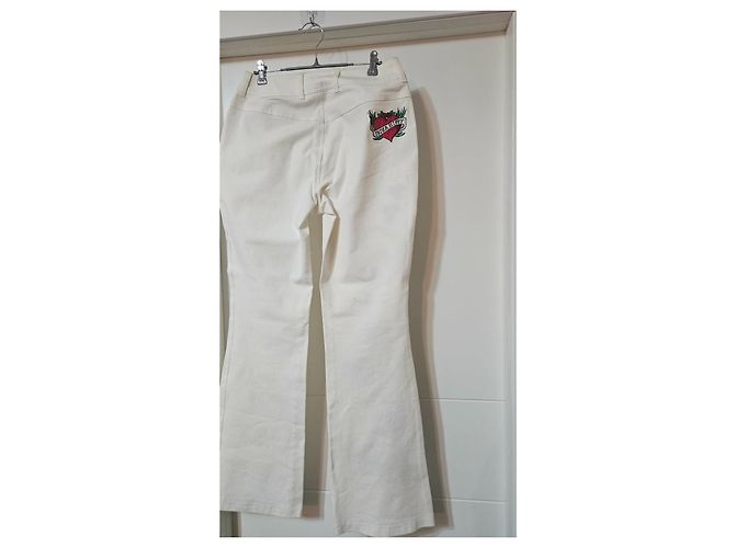 Jeans acampanados bordados Escada Ibiza Hippy Tattoo Negro Blanco Roja Verde - vista 3