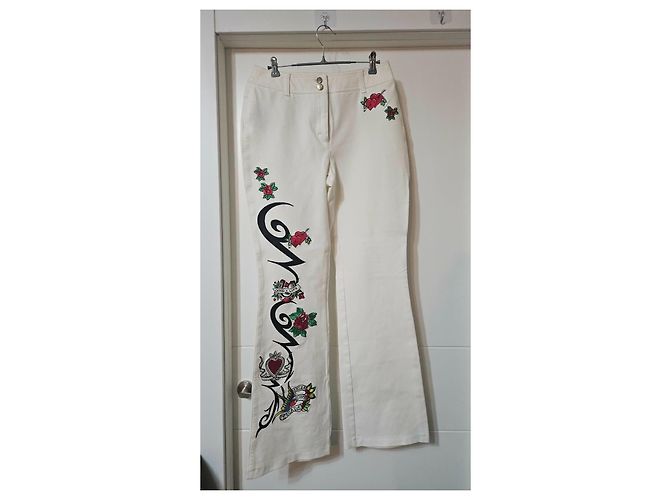 Jeans acampanados bordados Escada Ibiza Hippy Tattoo Negro Blanco Roja Verde - vista 6