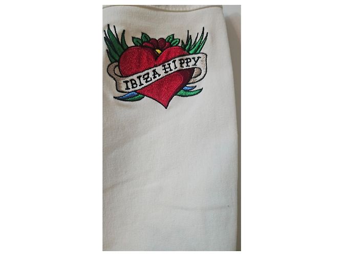 Jeans acampanados bordados Escada Ibiza Hippy Tattoo Negro Blanco Roja Verde - vista 7