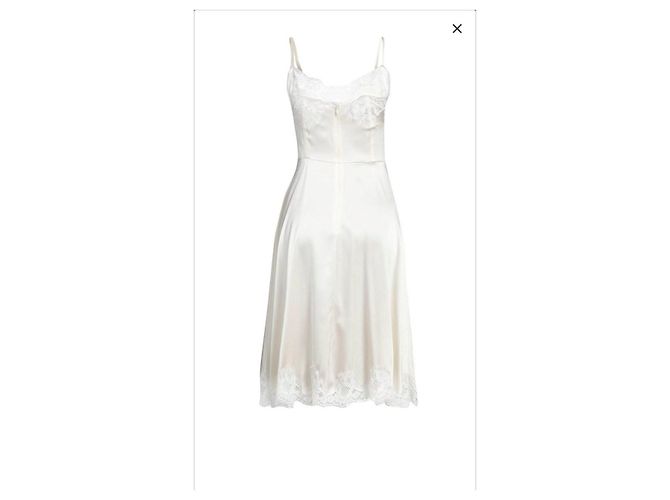 Dolce & Gabbana Abito Midi in Seta e Pizzo Chantilly Avorio - vista 12