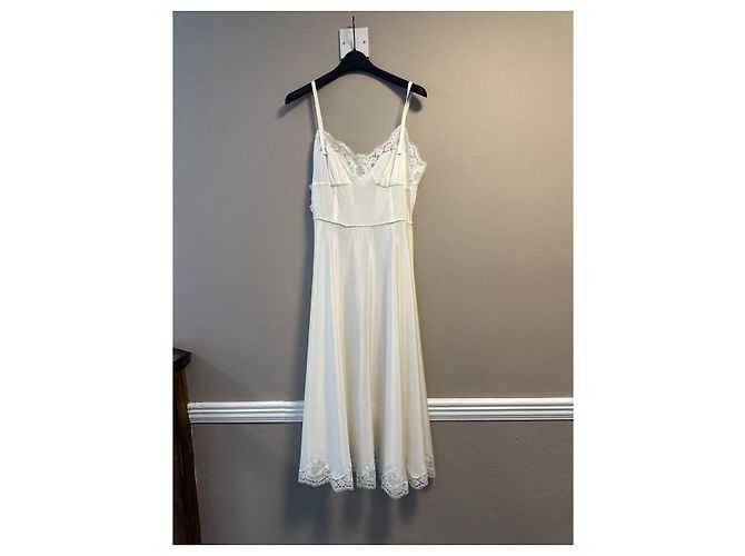 Dolce & Gabbana Abito Midi in Seta e Pizzo Chantilly Avorio - vista 14