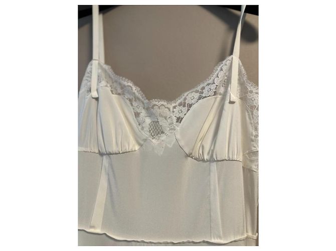Dolce & Gabbana Abito Midi in Seta e Pizzo Chantilly Avorio - vista 16