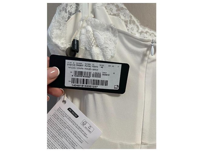 Dolce & Gabbana Abito Midi in Seta e Pizzo Chantilly Avorio - vista 4