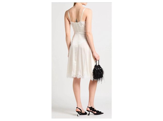 Dolce & Gabbana Abito Midi in Seta e Pizzo Chantilly Avorio - vista 6