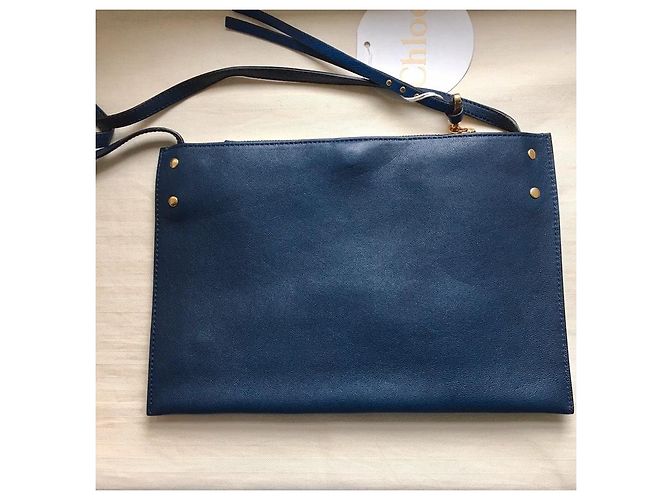 Clutch Chloé in pelle blu navy - vista 6