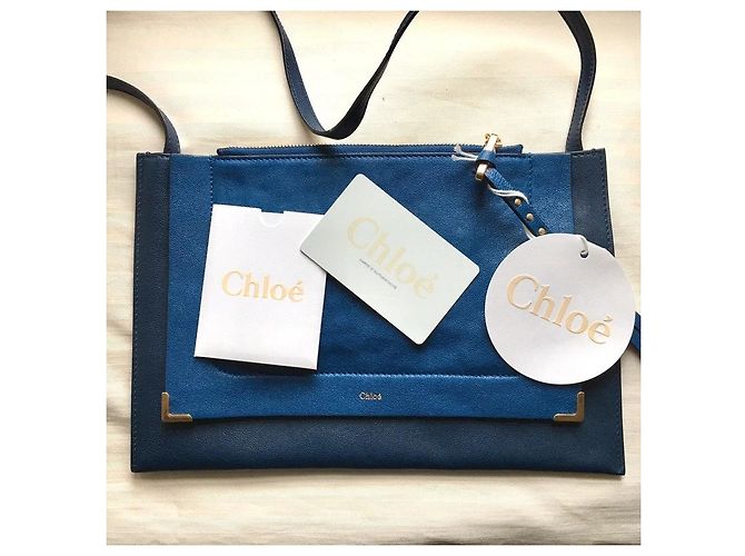 Clutch Chloé in pelle blu navy - vista 7