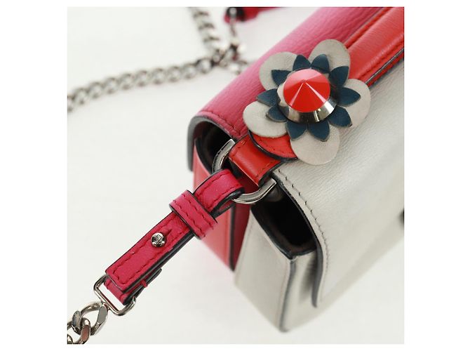 Borsa a spalla FENDI Chain Double Micro Baguette in pelle rosa argento Auth bs32459V - vista 10