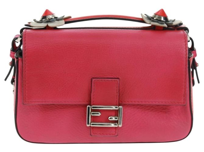 Borsa a spalla FENDI Chain Double Micro Baguette in pelle rosa argento Auth bs32459V - vista 13