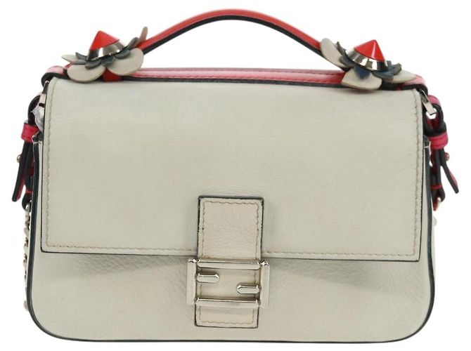Borsa a spalla FENDI Chain Double Micro Baguette in pelle rosa argento Auth bs32459V - vista 2