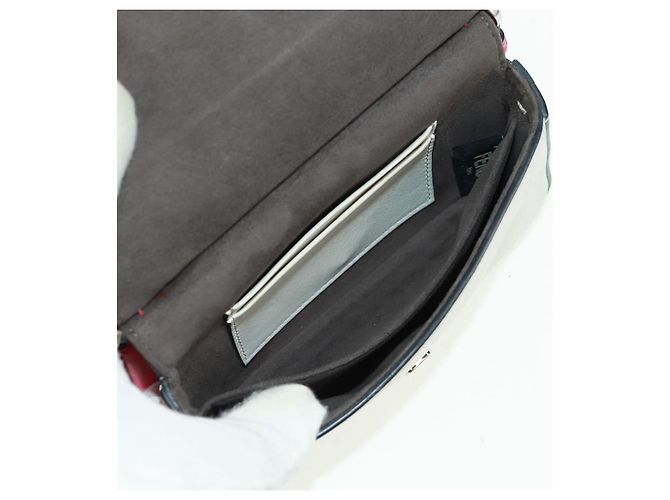 Borsa a spalla FENDI Chain Double Micro Baguette in pelle rosa argento Auth bs32459V - vista 20