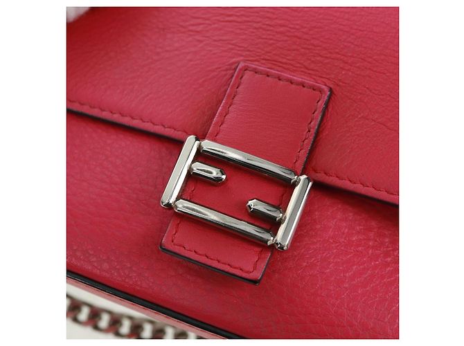 Borsa a spalla FENDI Chain Double Micro Baguette in pelle rosa argento Auth bs32459V - vista 21