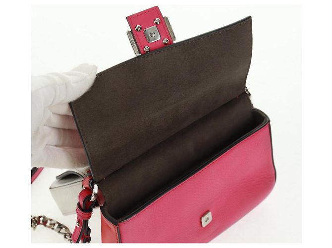 Borsa a spalla FENDI Chain Double Micro Baguette in pelle rosa argento Auth bs32459V - vista 22