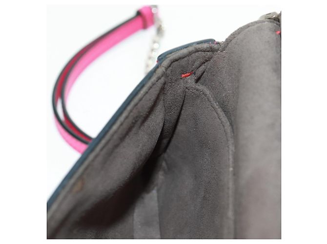 Borsa a spalla FENDI Chain Double Micro Baguette in pelle rosa argento Auth bs32459V - vista 25