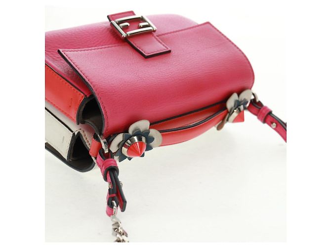 Borsa a spalla FENDI Chain Double Micro Baguette in pelle rosa argento Auth bs32459V - vista 6
