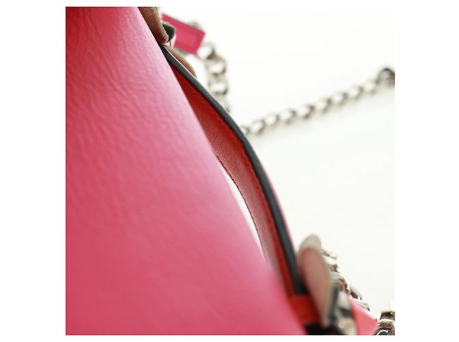 Borsa a spalla FENDI Chain Double Micro Baguette in pelle rosa argento Auth bs32459V - vista 7