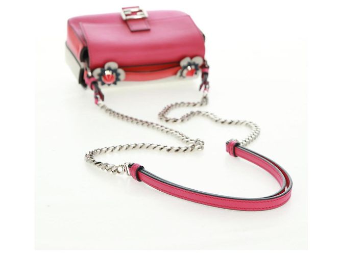 Borsa a spalla FENDI Chain Double Micro Baguette in pelle rosa argento Auth bs32459V - vista 8