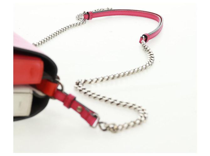 Borsa a spalla FENDI Chain Double Micro Baguette in pelle rosa argento Auth bs32459V - vista 9