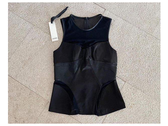 Pinko Ärmelloses Top aus Satin und schwarzem Netz Größe S oder 36 - Ansicht 2