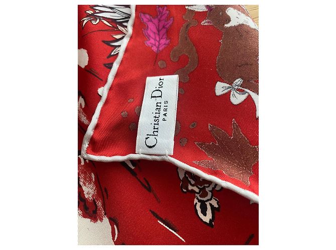 Bufanda de seda Christian Dior Castaño Rosa Blanco Roja Azul - vista 3