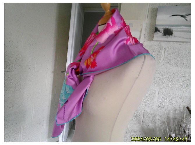 Autre Marque Sciarpa in seta GOKANGOBOTOUCH Tulipani Viola Rosa Arancio Multicolore - vista 10