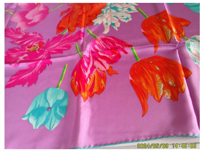 Autre Marque Sciarpa in seta GOKANGOBOTOUCH Tulipani Viola Rosa Arancio Multicolore - vista 2