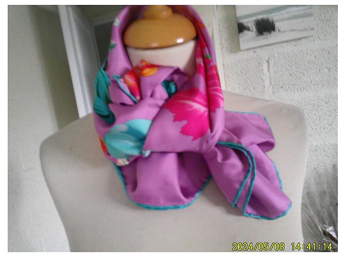 Autre Marque Sciarpa in seta GOKANGOBOTOUCH Tulipani Viola Rosa Arancio Multicolore - vista 3