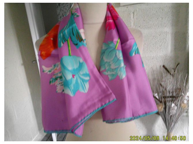 Autre Marque Sciarpa in seta GOKANGOBOTOUCH Tulipani Viola Rosa Arancio Multicolore - vista 4