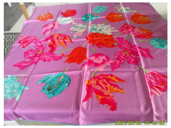 Autre Marque Sciarpa in seta GOKANGOBOTOUCH Tulipani Viola Rosa Arancio Multicolore - vista 5