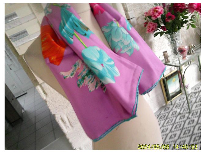 Autre Marque Sciarpa in seta GOKANGOBOTOUCH Tulipani Viola Rosa Arancio Multicolore - vista 8