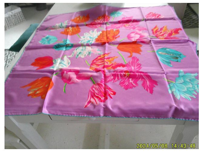 Autre Marque Sciarpa in seta GOKANGOBOTOUCH Tulipani Viola Rosa Arancio Multicolore - vista 9
