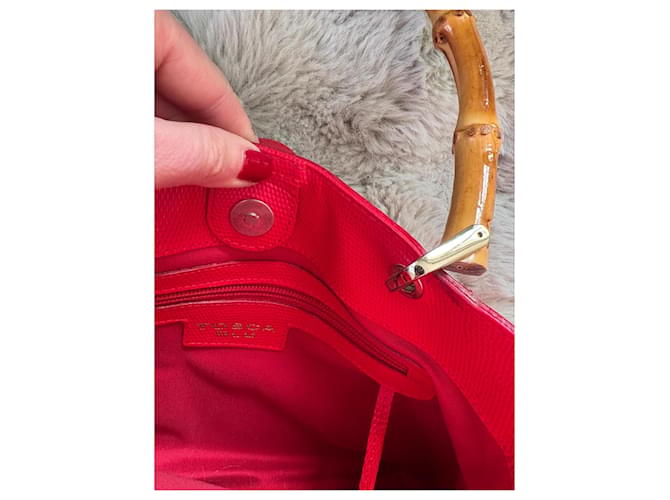 Borsa Tosca Blu in pelle rossa e bambù Rosso - vista 10
