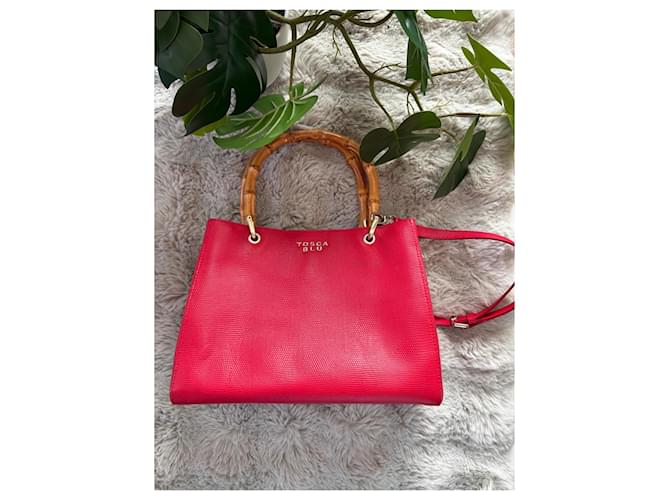 Borsa Tosca Blu in pelle rossa e bambù Rosso - vista 2