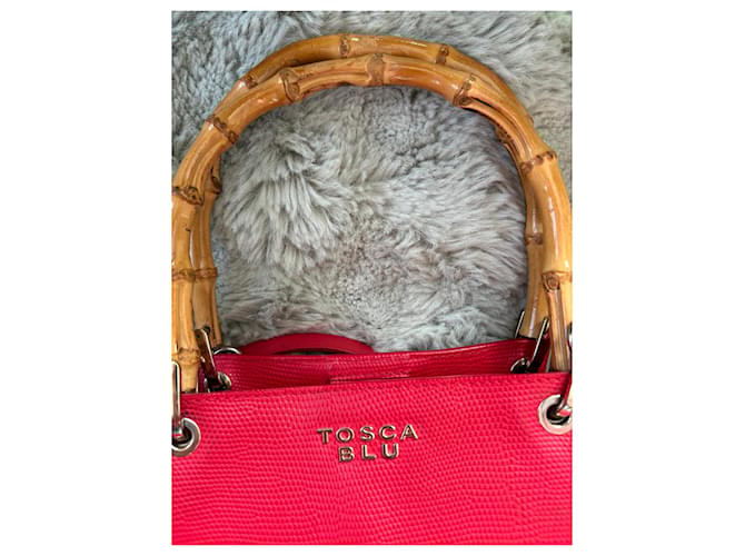 Borsa Tosca Blu in pelle rossa e bambù Rosso - vista 3