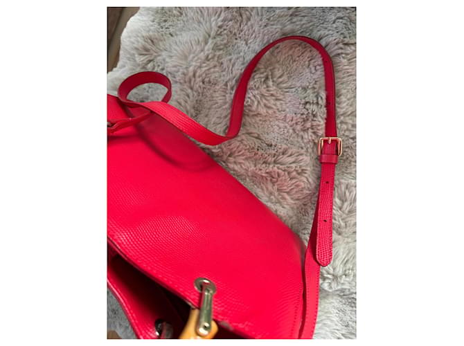 Borsa Tosca Blu in pelle rossa e bambù Rosso - vista 5