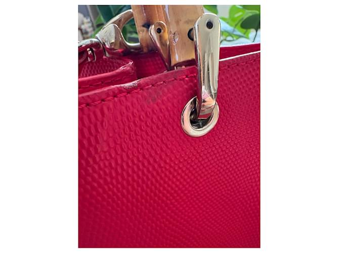 Borsa Tosca Blu in pelle rossa e bambù Rosso - vista 6