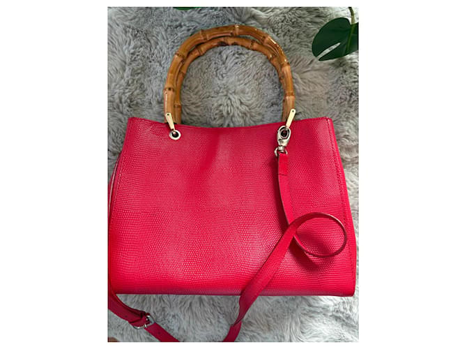 Borsa Tosca Blu in pelle rossa e bambù Rosso - vista 7