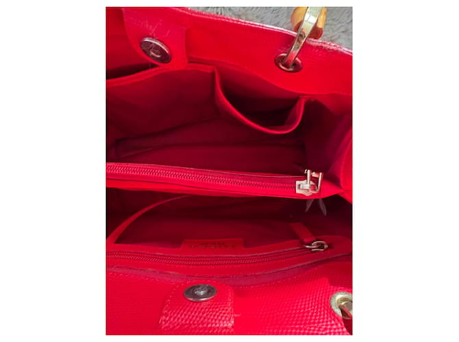 Borsa Tosca Blu in pelle rossa e bambù Rosso - vista 8