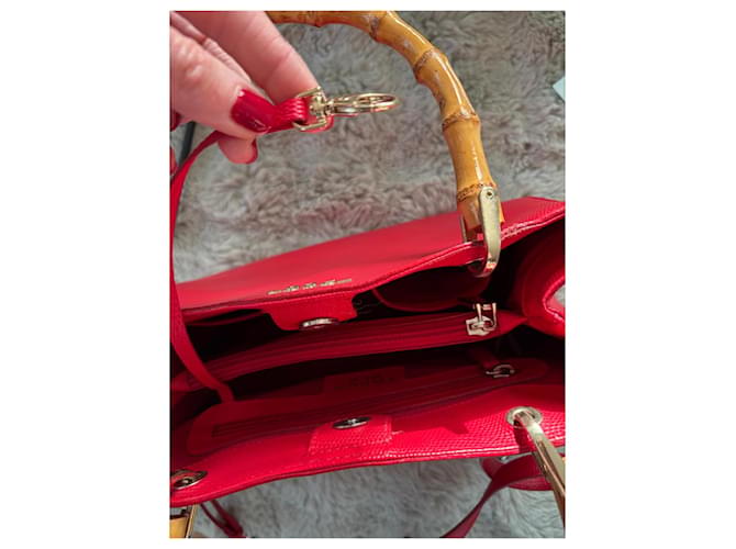 Borsa Tosca Blu in pelle rossa e bambù Rosso - vista 9