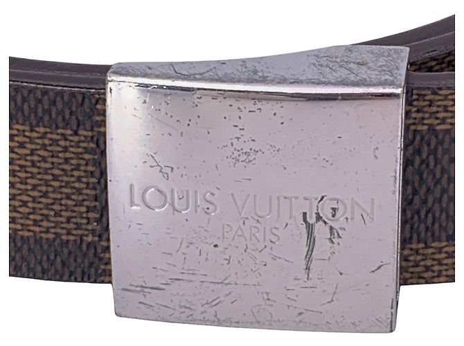 Louis Vuitton Vintage Damier Ebene Canvas Gürtel mit silberner Metallschnalle 90/36 Braun - Ansicht 3