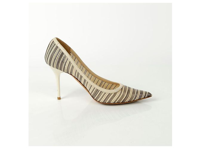 Jimmy Choo Gestreifte Netz-Pumps mit Absatz Weiß - Ansicht 10