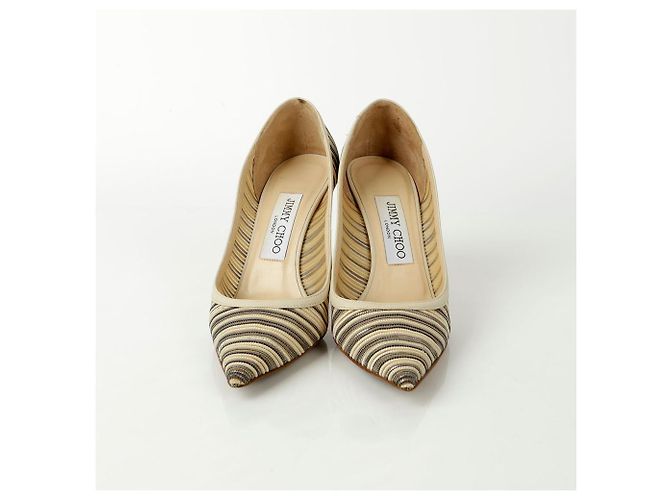 Jimmy Choo Gestreifte Netz-Pumps mit Absatz Weiß - Ansicht 2