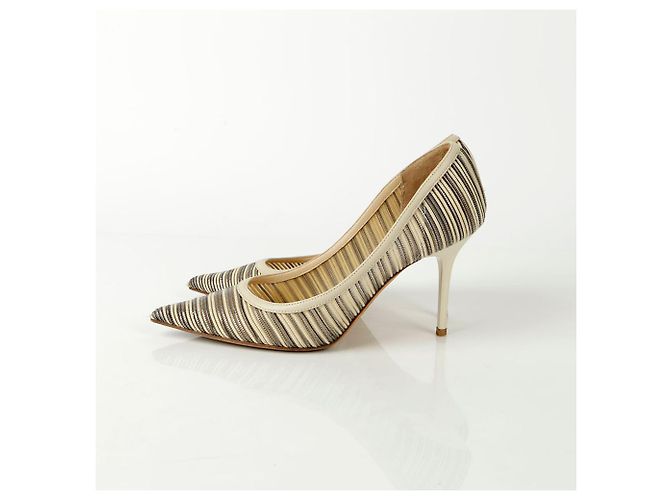 Jimmy Choo Gestreifte Netz-Pumps mit Absatz Weiß - Ansicht 4