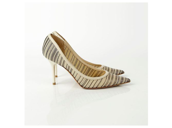 Jimmy Choo Gestreifte Netz-Pumps mit Absatz Weiß - Ansicht 8