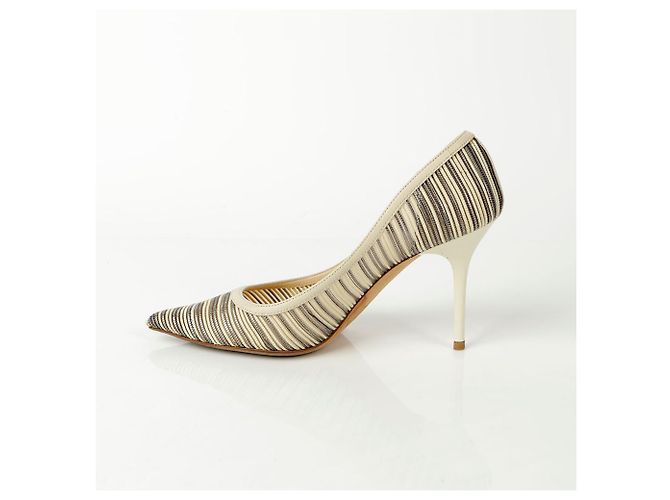 Jimmy Choo Gestreifte Netz-Pumps mit Absatz Weiß - Ansicht 9