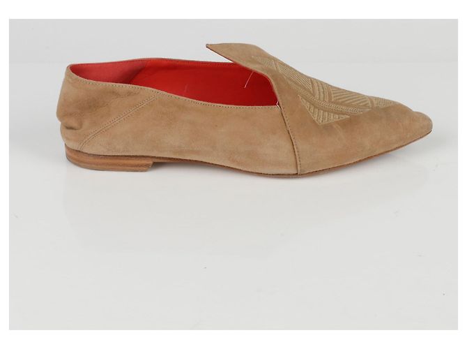 Hermès Scarpe flat babouche ricamate con logo Marrone - vista 2